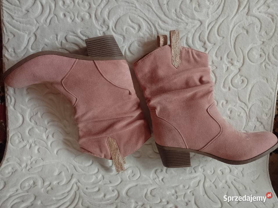 40 Różowe wyszywane Kozaki kowbojki z Londynu Kozaki