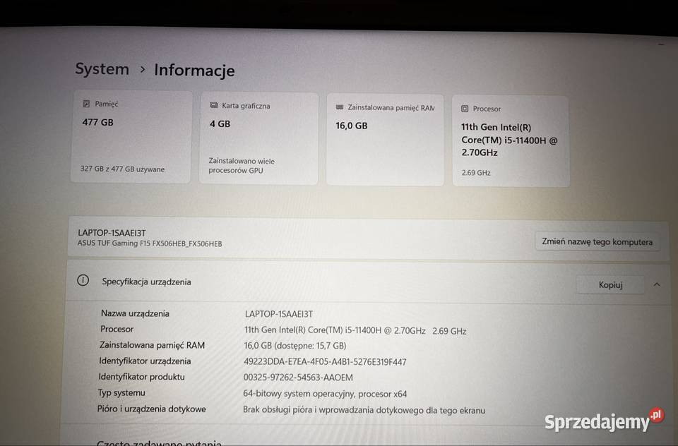 ASUS Tuf Gaming F15 Intel Core i511400H RTX 3050