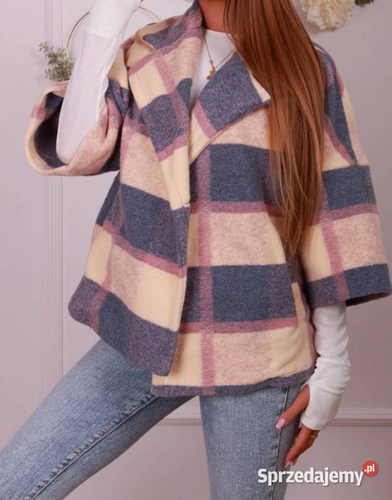 Płaszcz krótki żakiet wełna krata różne kolory z kolorowy sprzedam