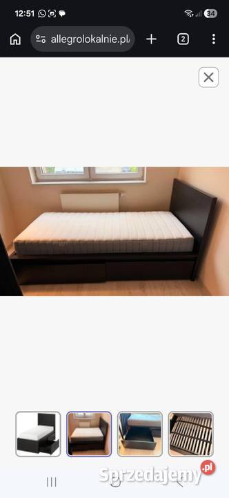 Łóżko MALM Ikea czarne pojedyncze dolnośląskie Wrocław