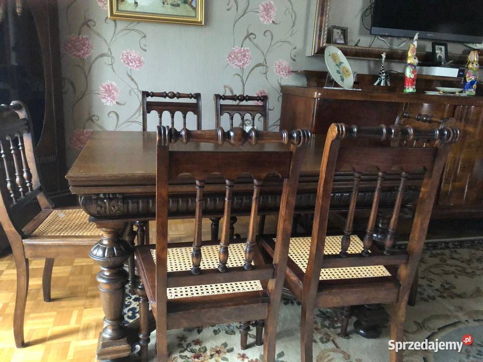 antyczny stół i sześć krzeseł Antyki, Sztuka, Kolekcje Wałbrzych sprzedam