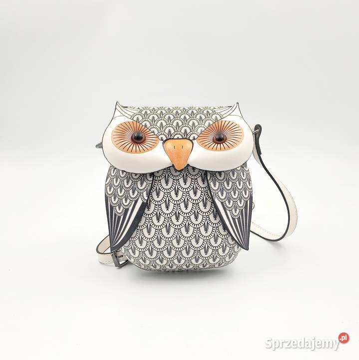 Torebka damska skórzana na ramie biała sowa