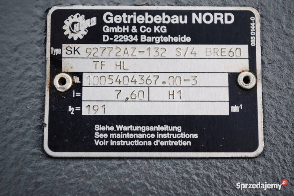 Motoreduktor kątowy 55kw 191obrmin z hamulcem lubuskie Kargowa