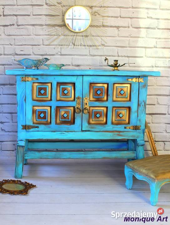 Turkusowa komoda boho oryginalna Jelcz-Laskowice
