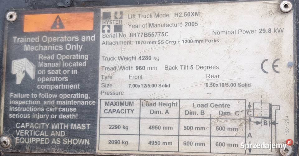 Wózek widłowy Hyster H250XM małopolskie Słomniki
