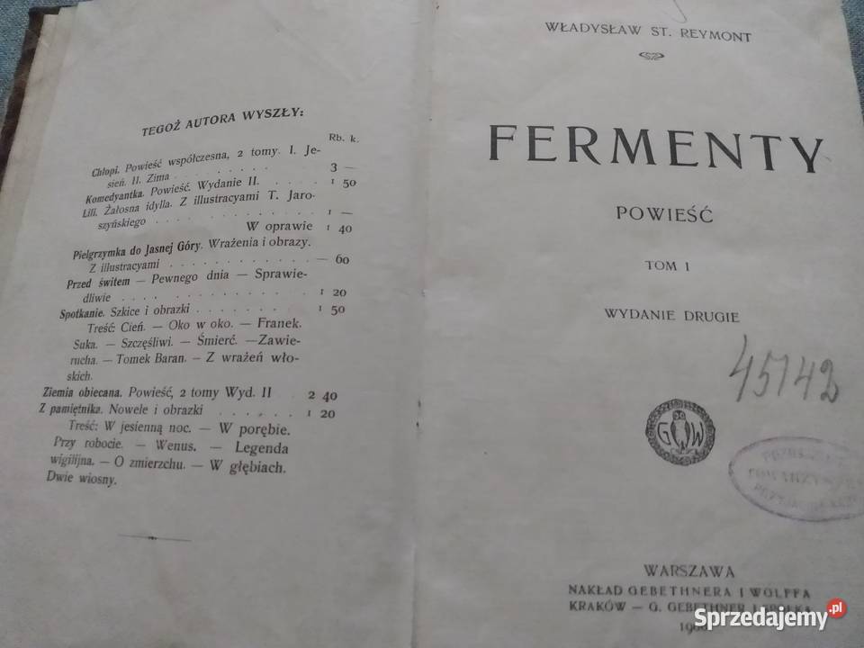 Fermenty powieść tom I i II 1906 r Władysław