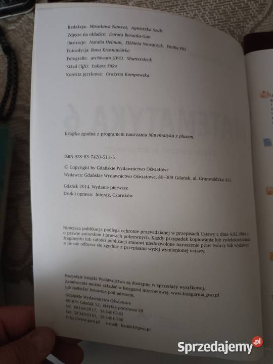 Książka Matematyka klasa 6 Wwa Warszawa