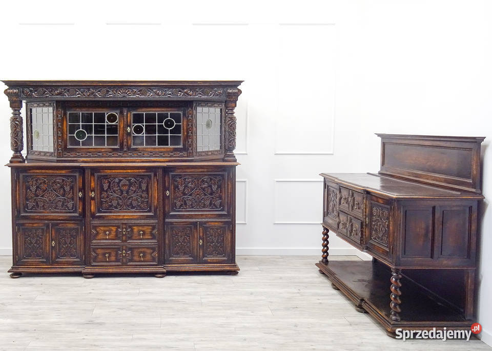 Antyk KOMPLET KREDENS ORZECHOWY BRETOŃSKI