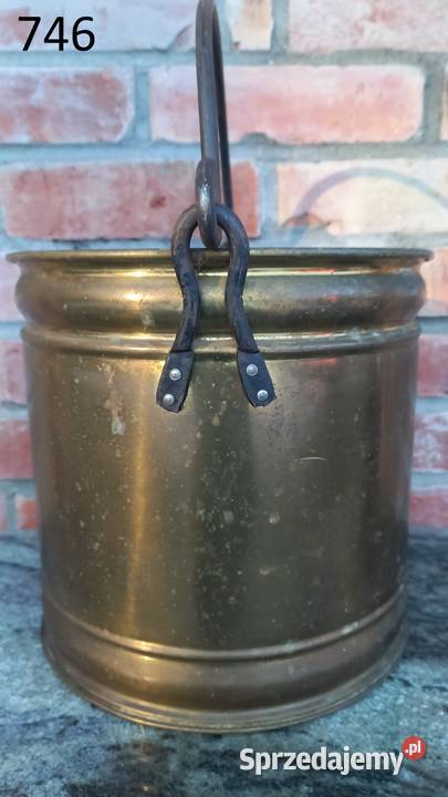 Garnek metalowy antyczny z uchwytem Doniczka Gawroniec