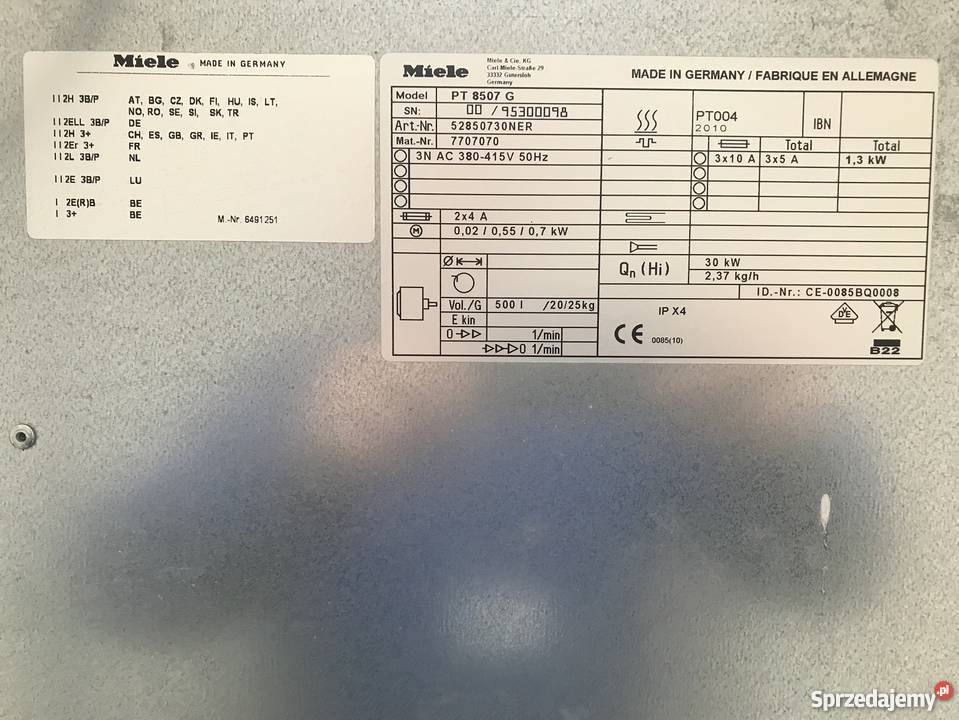 SUSZARKA PRZEMYSŁOWA GAZOWA MIELE PT 8507G Masłów Pierwszy