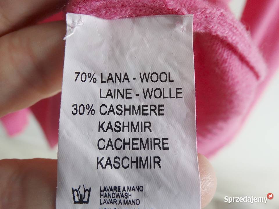 Sweter Kaszmirowy Kaszmir Wełna Różowy Crew Neck Łomża