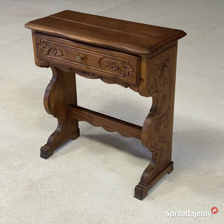 Rzeźbiona dębowa konsola z szufladą szafka Budno