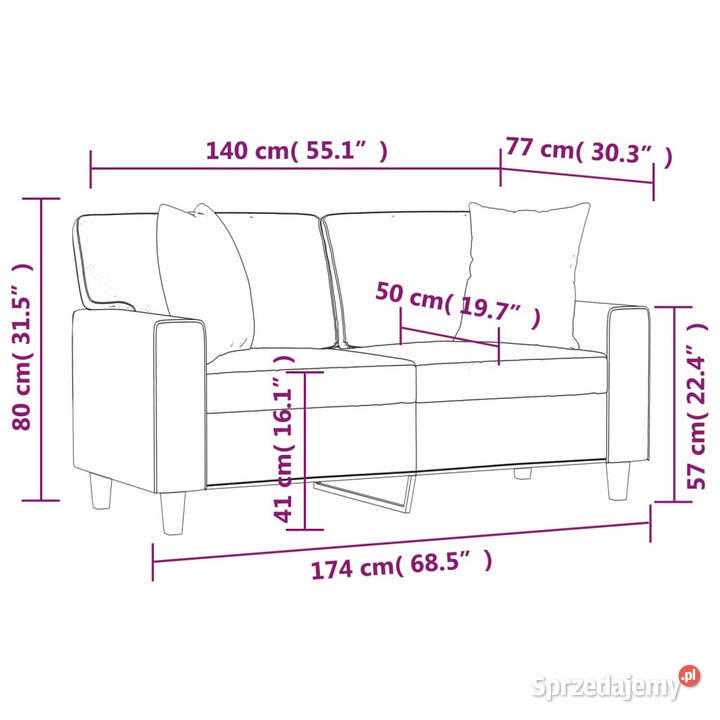 2osobowa sofa z poduszkami szara 140 sztuczna Sofy i kanapy