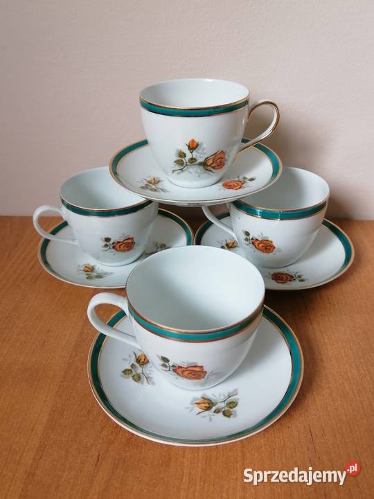 Cztery duety zielono brązowe różyczki Wawel PRL dolnośląskie