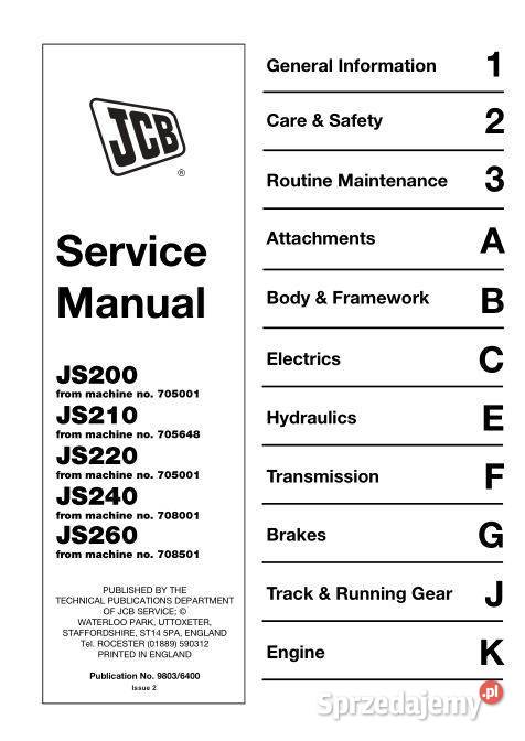 JCB JS200 210 220 240 260 instrukcja naprawy Poradniki, albumy i reportaże