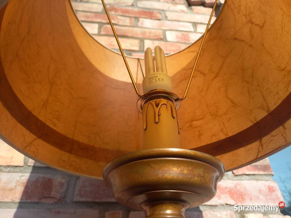 Lampka mosiężna z brązowym kloszem Lampa Nocna Gawroniec