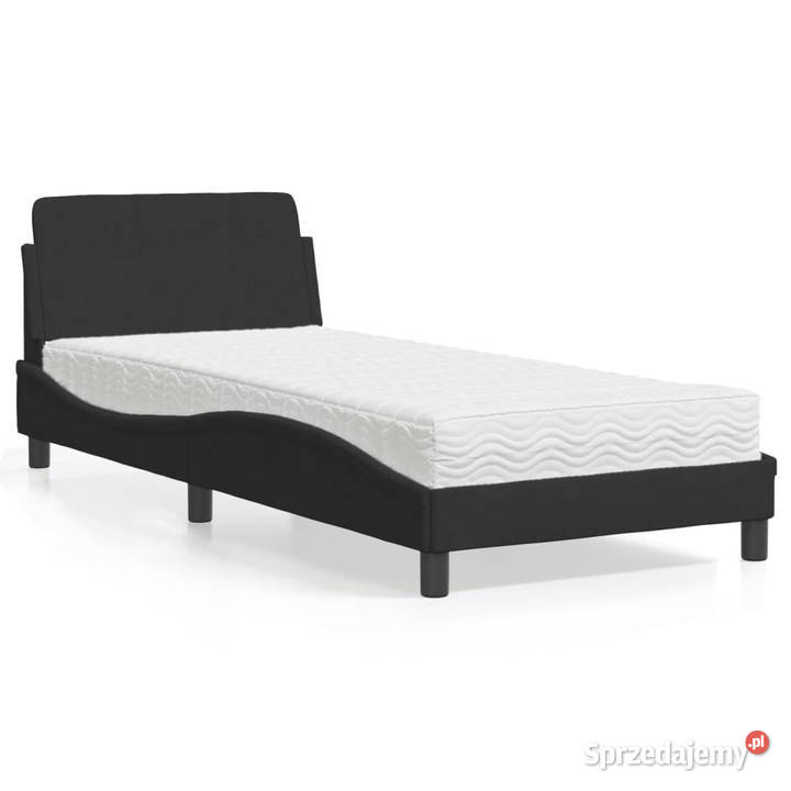 Łóżko z materacem czarne aksamitne 90x200 Łóżka