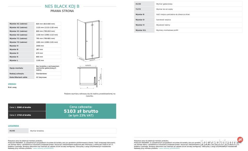 Kabina prysznicowa Radaway prawa Poznań
