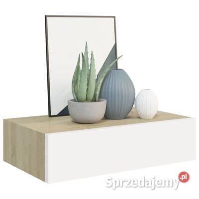 vidaXL Półka ścienna z szufladą dąb i biel 40 x