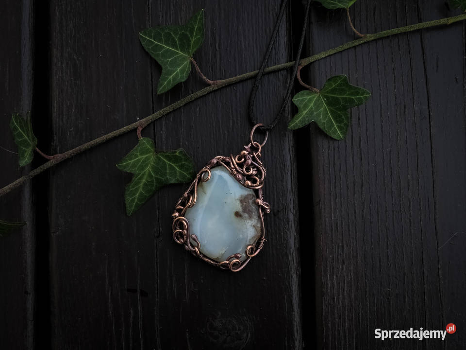 Unikatowy wisior mleczny kwarc miedź rękodzieło Biżuteria dla Pań Kraków