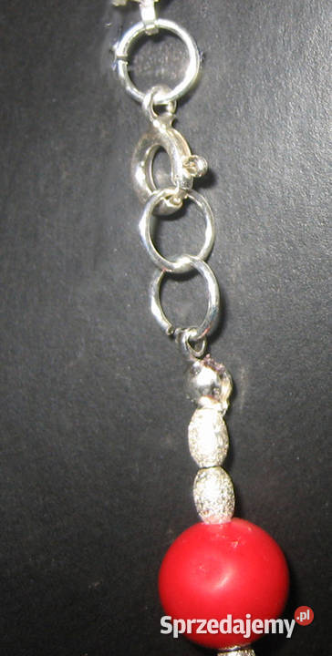 naszyjnik z czerwonego korala i srebra srebrne Łomża sprzedam