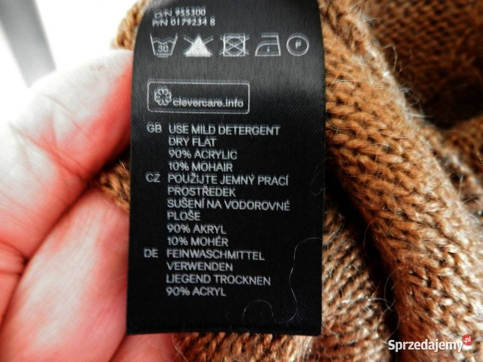 Sweter HM Musztardowy Moherowy Modne Warkocze Rozmiar 38(M) Łomża