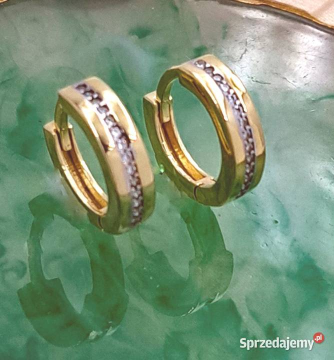 Kolczyki Złote pr333 Kółeczka 14 mm z kamieniami Poznań