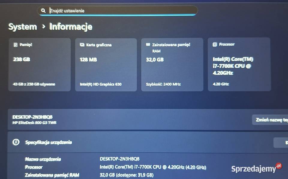 Komputer HP EliteDesk G3 MT Win 11pro i77700K mazowieckie Warszawa