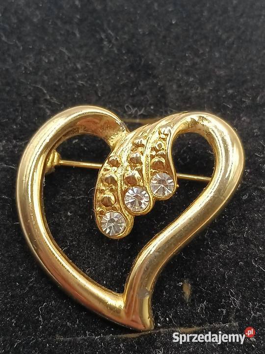 BIŻUTERIA BROSZKA PIĘKNA SERCE KOLORU ZŁOTEGO