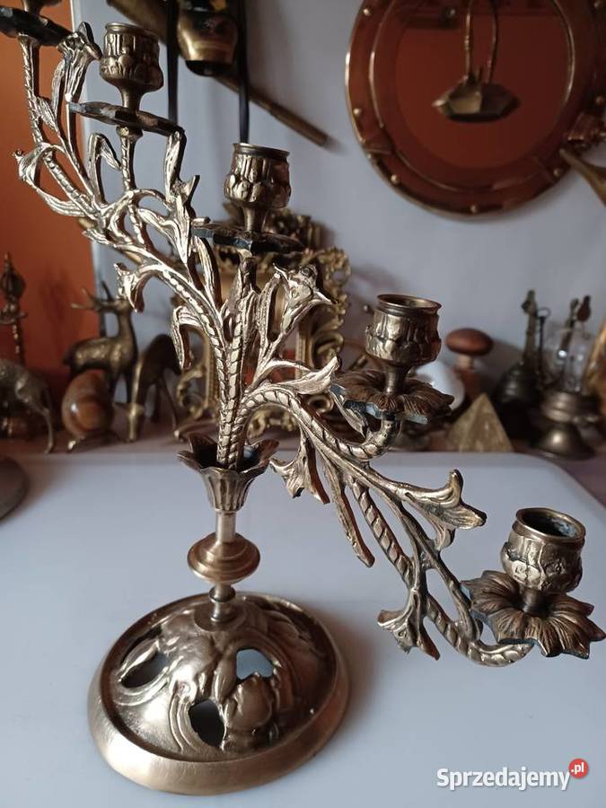 Piękny duży masywny świecznik mosiężny wielkopolskie Poznań