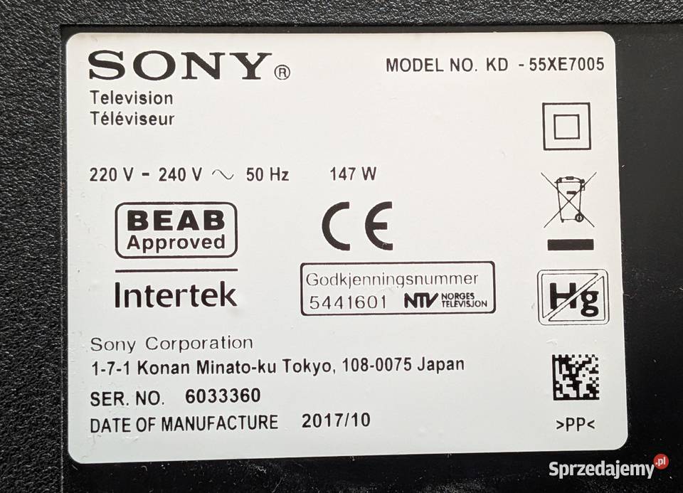 Komplet części z telewizora Sony KD55XE7005 Oława sprzedam