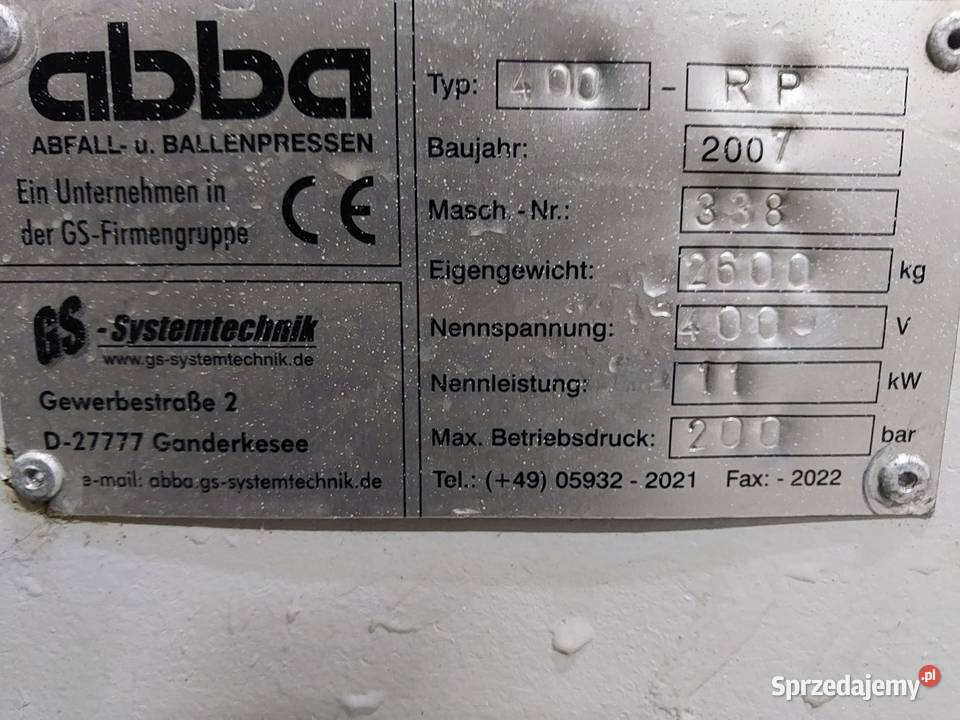 Kompaktor EPS GS Systemtechnik Abba 400 RP Sośno sprzedam