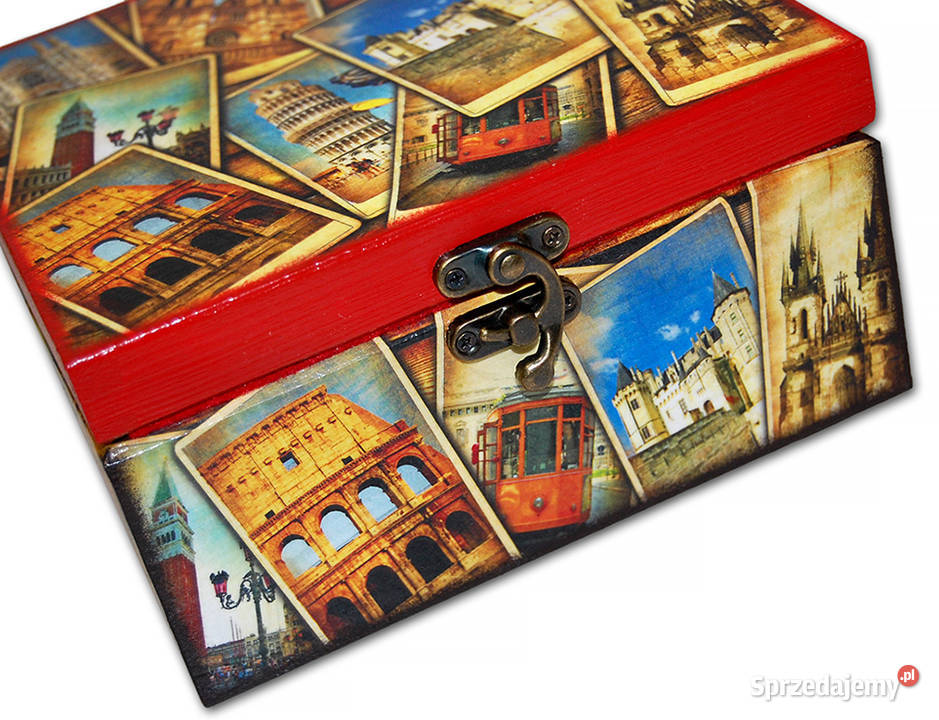 SZKATUŁKA pudełko drewniane TRAVEL PHOTOS wielokolorowy Bydgoszcz