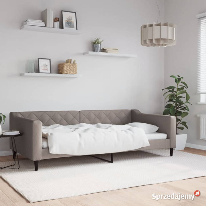 Sofa z funkcją spania kolor taupe obita tkaniną Warszawa