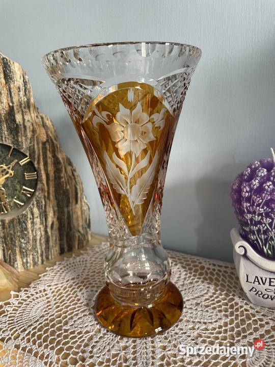 Krysztalowy palony wazonik na stopie huta Julia Rękodzieło