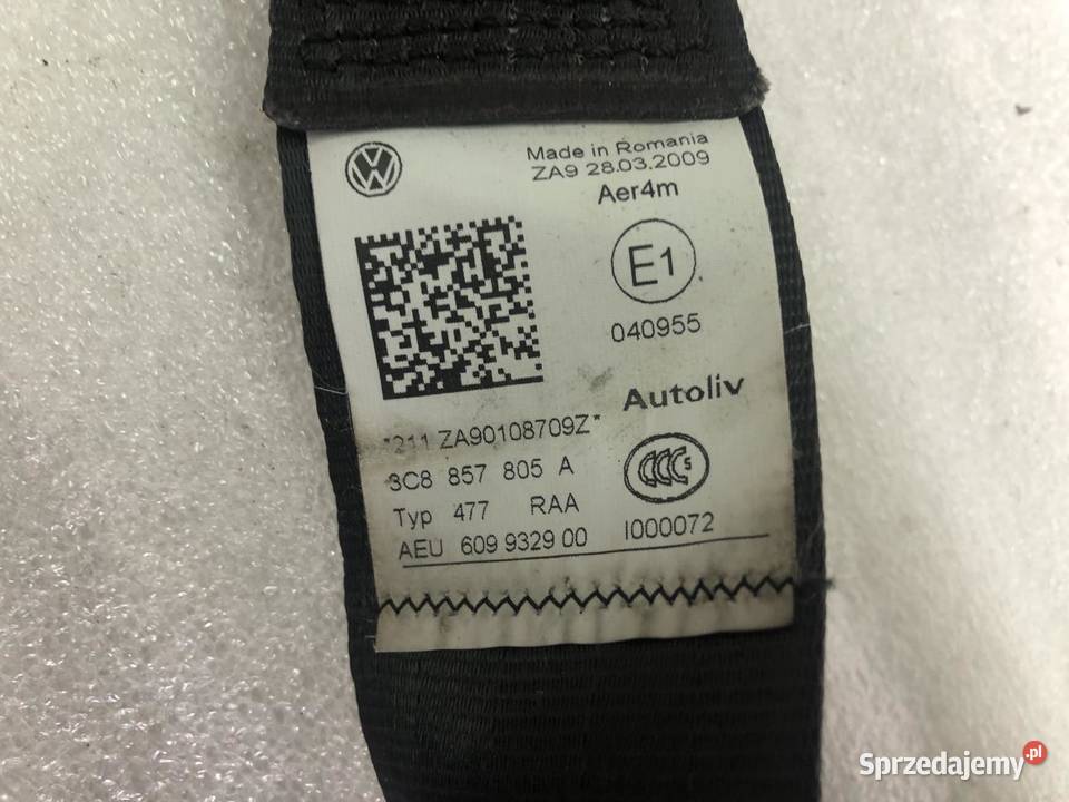 PAS BEZPIECZEŃSTWA TYLNY 3C8857805A VW PASSAT CC