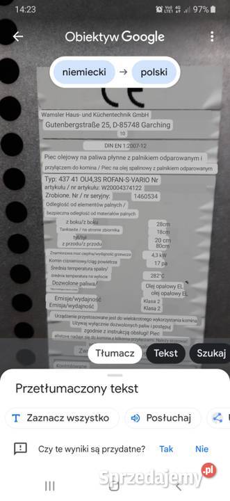 Piec Wamsler olejowy na paliwa płynne małopolskie Iwkowa