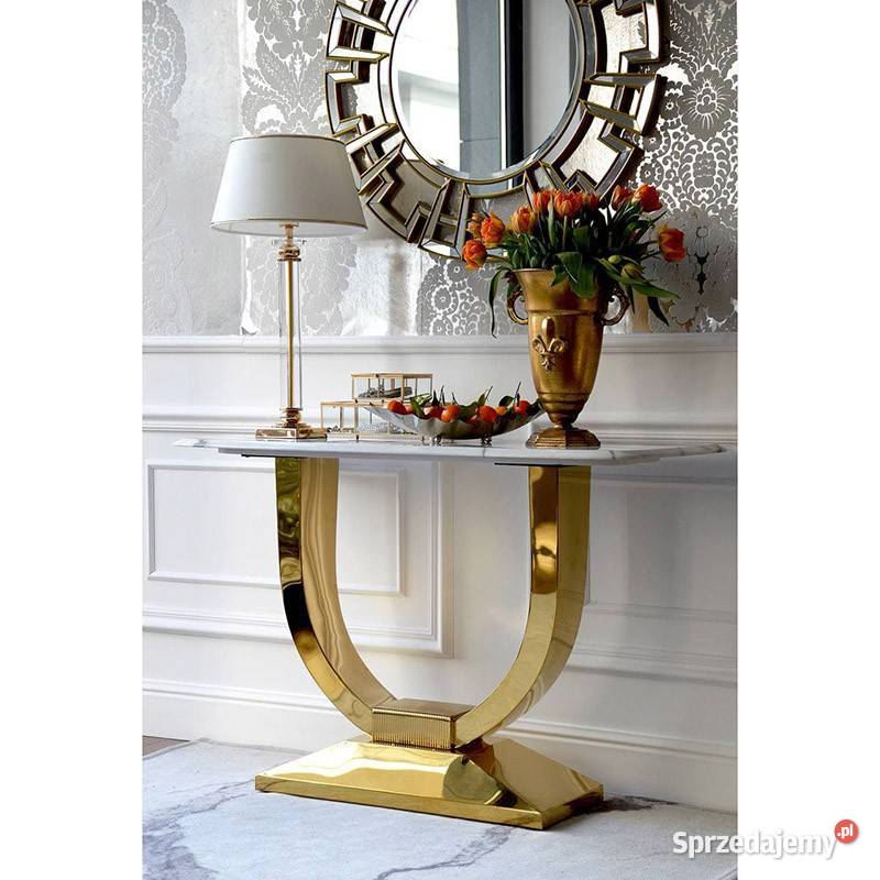 Konsola ART DECO Złota Blat Biały Marmur Glamour 75cm Warszawa