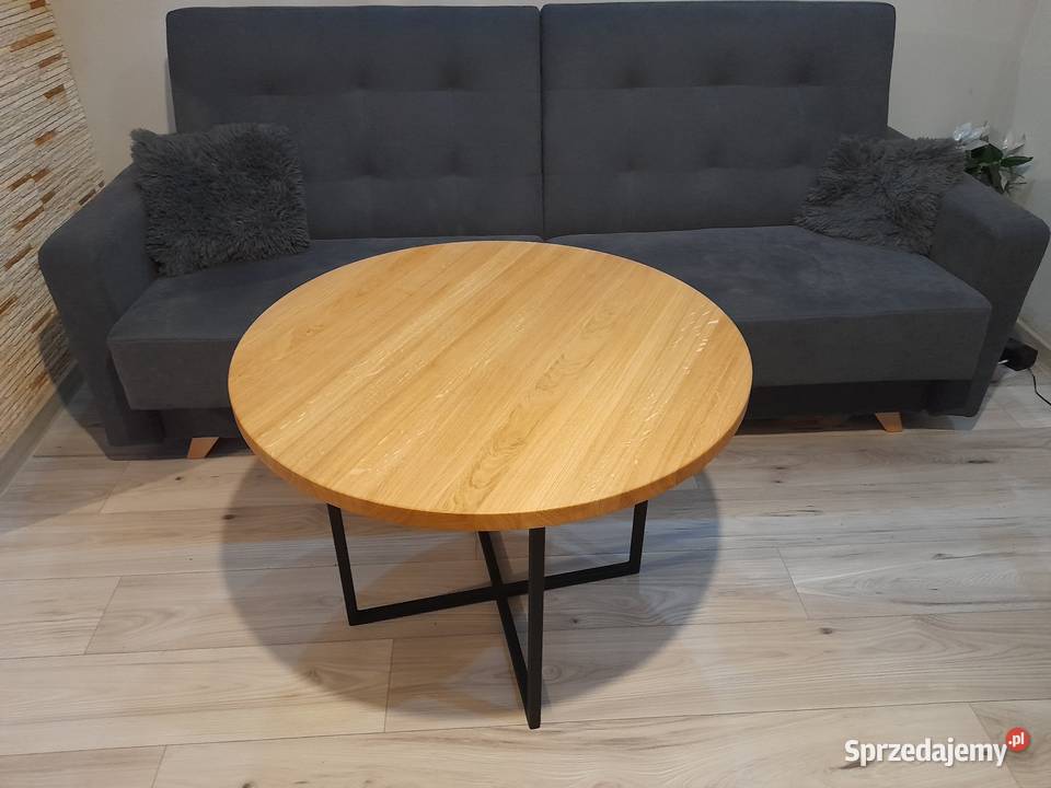 Stolik kawowy okrągły dąb lity czarny Fi 70 70cm Stoły, krzesła, biurka Gdynia