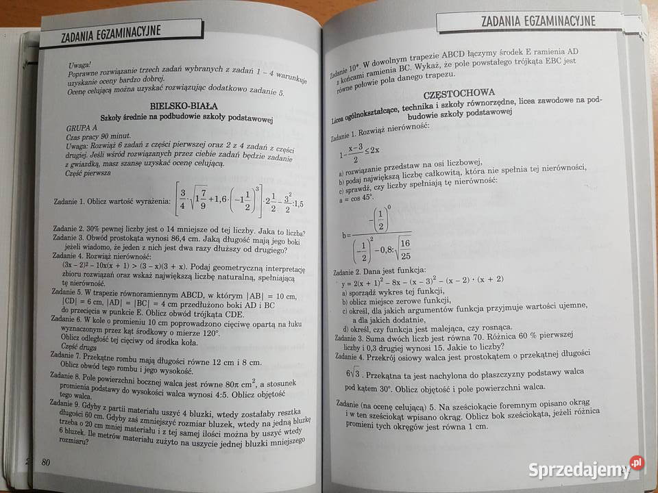 MATEMATYKA zestawy egzaminacyjne egzaminy Złotniki