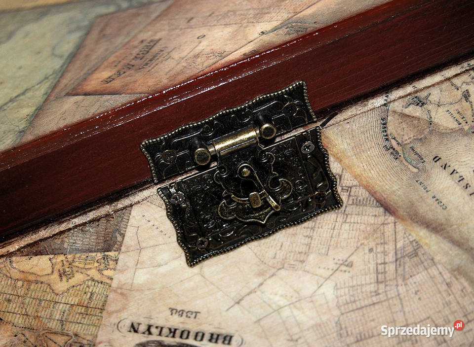 KUFEREK drewniana skrzynka YORK Old Maps 30x20 Dekoracje i ozdoby Bydgoszcz
