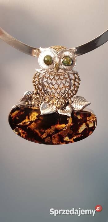 Sowa 925 i bursztyn bałtycki sprzedam
