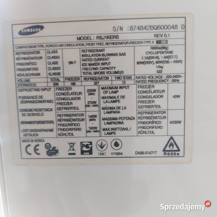 Lodówka SAMSUNG Side By Side części i 90cm Tarnów Opolski