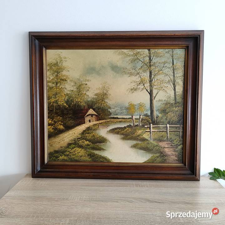 Piękny obraz na płótnie w grubej ramie ręcznie Wola Łużańska sprzedam