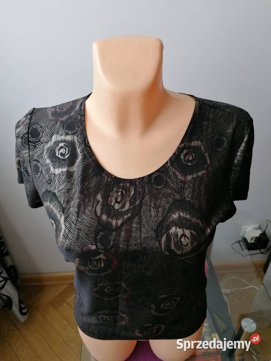 BRĄZOWO ZŁOTA BŁYSZCZĄCA BLUZKA MOTYW KWIATOWY Łódź sprzedam