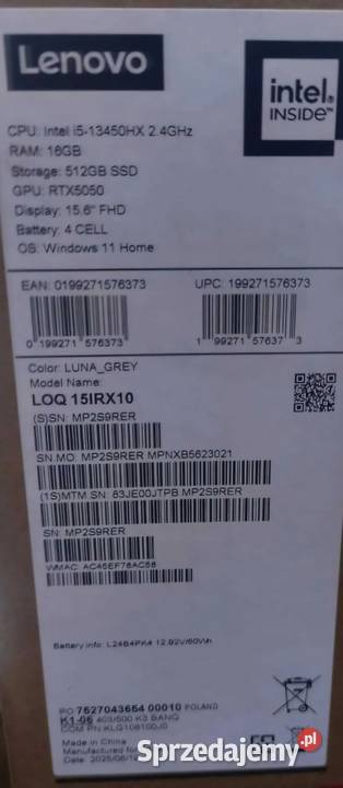 Laptop Lenovo LOQ 15IRX10 156 i513450HX 16512GB