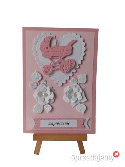 ZAPROSZENIA CHRZEST WÓZEK W SERCU C6 RÓŻ BIEL Poznań