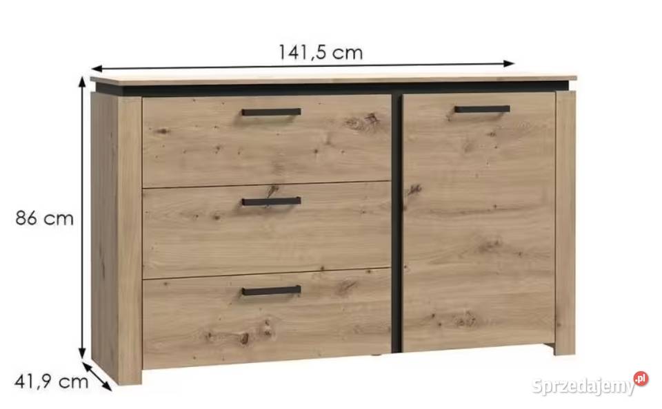 Nowa komoda Pasadena 1d3s dąb artisandąb czarny małopolskie Kraków