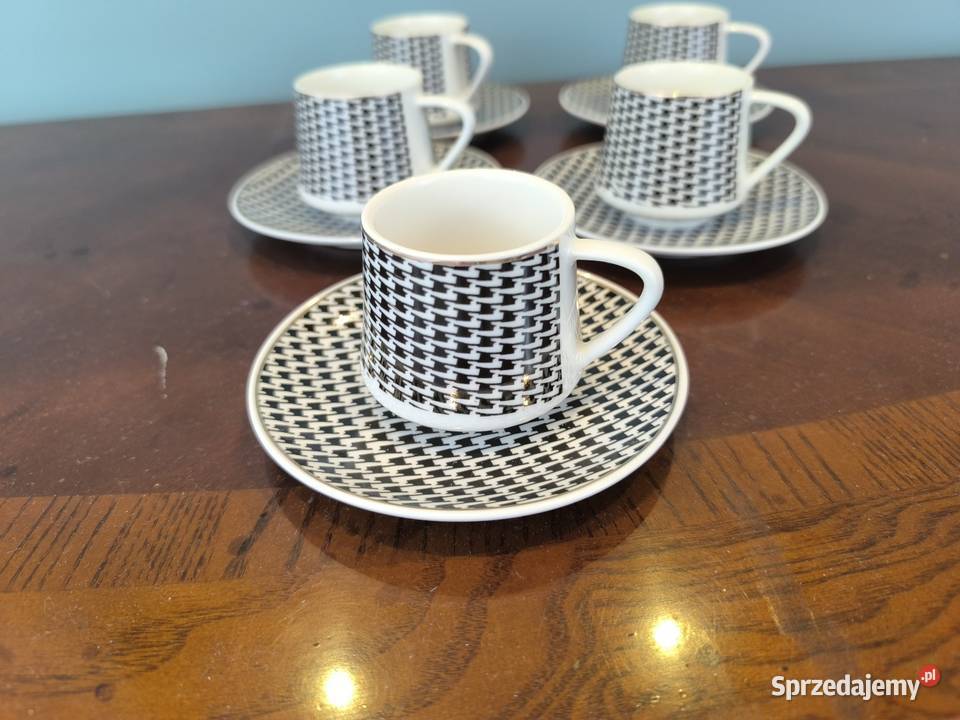 Piękny unikalny zestaw do kawy espresso 5 części Porcelana i szkło Łódź
