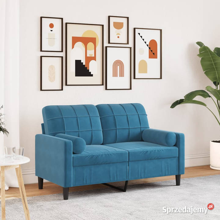 2osobowa sofa z poduszkami niebieska 120 aksamit mazowieckie Warszawa